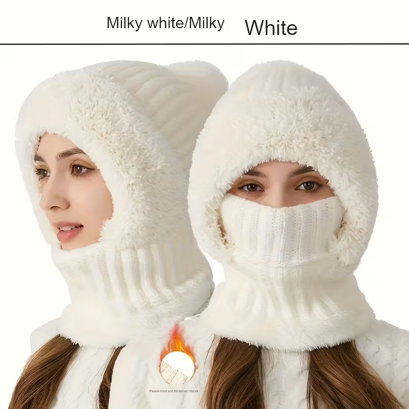 A winter essential for women: a 2-in-1 fleece-lined knitted hat.