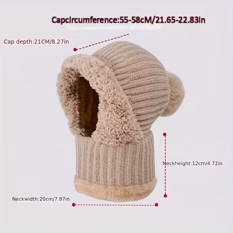 A winter essential for women: a 2-in-1 fleece-lined knitted hat.