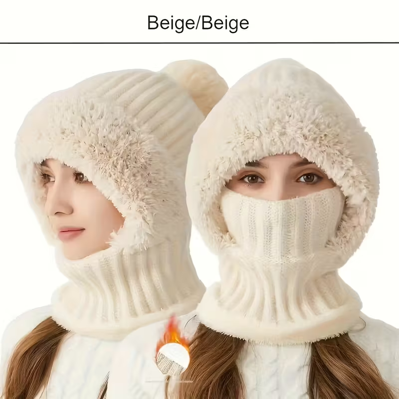 A winter essential for women: a 2-in-1 fleece-lined knitted hat.