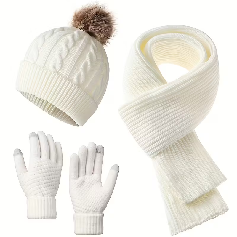 3-piece adult thermal set - winter hat, scarf, and gloves.