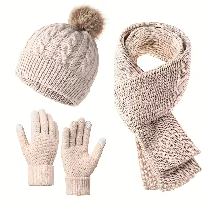 3-piece adult thermal set - winter hat, scarf, and gloves.