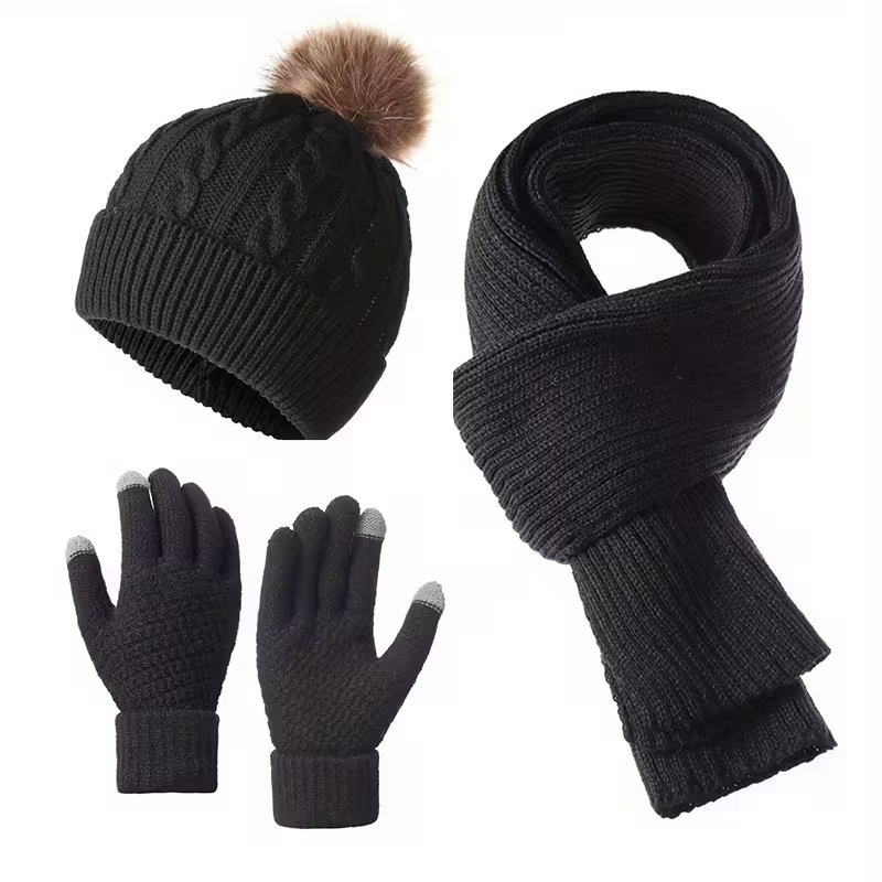3-piece adult thermal set - winter hat, scarf, and gloves.