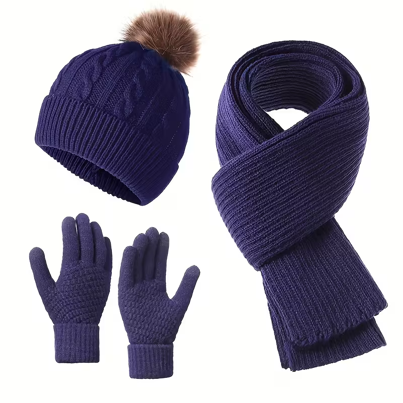 3-piece adult thermal set - winter hat, scarf, and gloves.